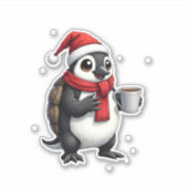 Sticker Christmas Turtle with Santa Hat Coffee Lover Funny (Devant)