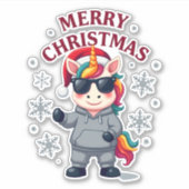 Sticker Christmas Unicorn Santa Hat T-Shirt (Devant)