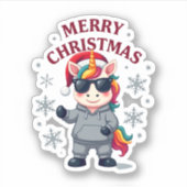 Sticker Christmas Unicorn Santa Hat T-Shirt (Devant)