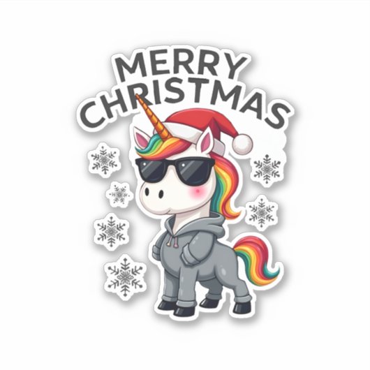 Sticker Christmas Unicorn Santa Hat T-Shirt (1) (Devant)
