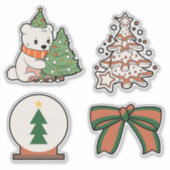 Sticker Christmas Vinyl Stickers: Cute Bear, Tree, Bow  (Devant)