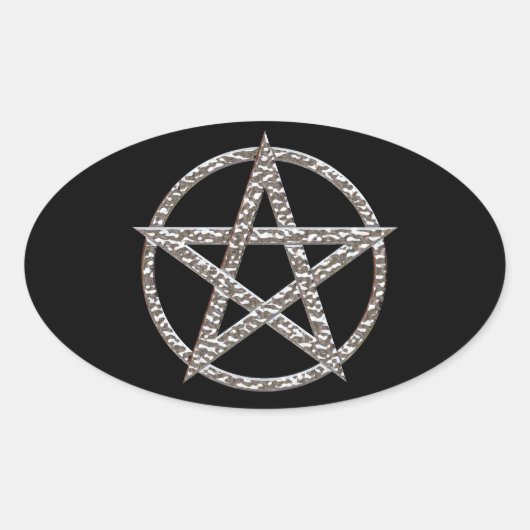 Sticker Chrome Oval Pentagram Hammered (Devant)