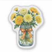 Sticker Chrysanthème Aquarelle Pot Mason Jaune Floral S (Devant)