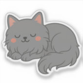 Sticker Chubby Fluffy Gray Cat – Sleepy Cartoon Cat Art (Devant)