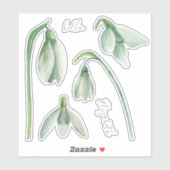 Sticker Chute de neige aquarelle. Fleurs de printemps. Nom (Feuille)