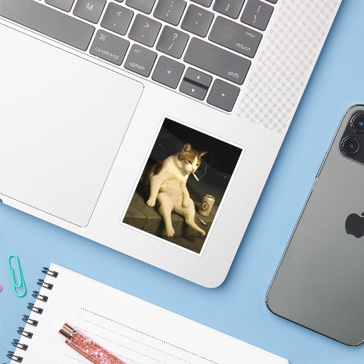 Sticker Cigarette Kitten Funny Smoking Cat Gen Z Meme (Ordinateur portable avec iPhone)