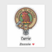 Sticker Cimier de coq Clan Currie sur Tartan (Feuille)