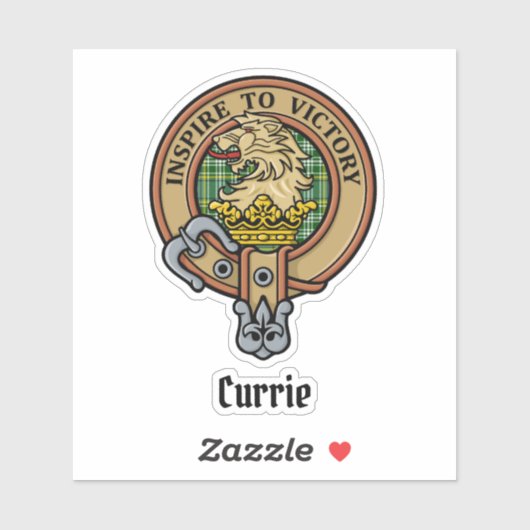 Sticker Cimier de lion Clan Currie sur Tartan (Feuille)