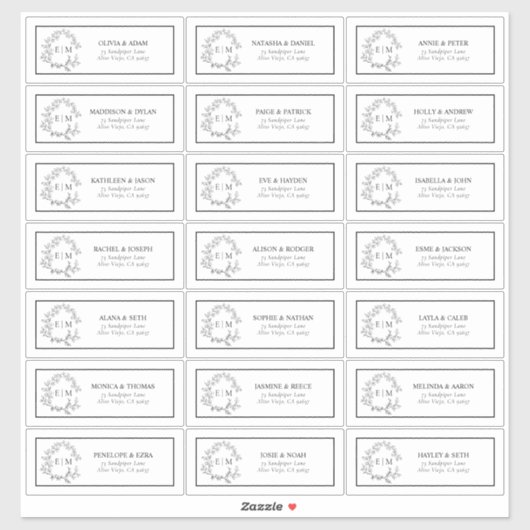 Sticker Cimier feuillus noir et blanc Monogramme Adresse I (Feuille)