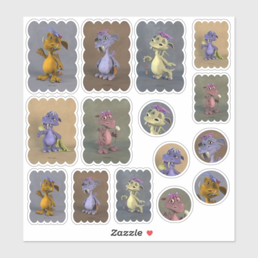 Sticker Cinq petits dragons (Feuille)