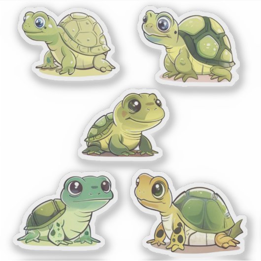 Sticker Cinq Tortues mignonnes (Devant)