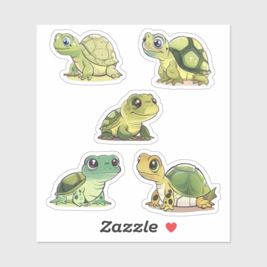 Sticker Cinq Tortues mignonnes (Feuille)