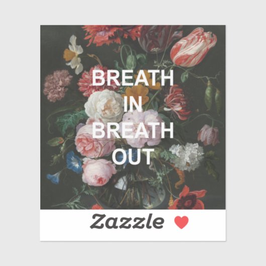 Sticker Citation De Beathing Mindful + Peinture De Fleurs (Feuille)