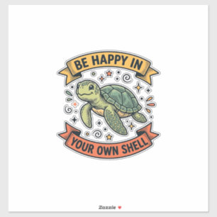Sticker Citation de Tortue Heureuse Dessin de Gravure Vint