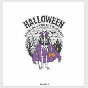 Sticker Citation drôle de cape d'Halloween squelette Desig
