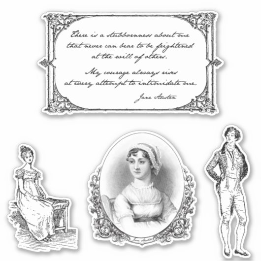 Sticker Citation vintage Jane Austen et gravures (Devant)