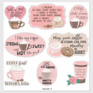 Sticker Citations de café rose et Brown