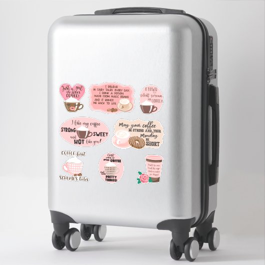 Sticker Citations de café rose et Brown (Sur valise)