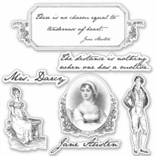 Sticker Citations et gravures de Jane Austen vintage