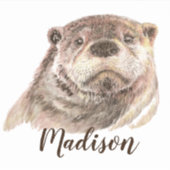 Sticker Citer Aquarelle Otter Nom personnalisé de l'animal (Devant)