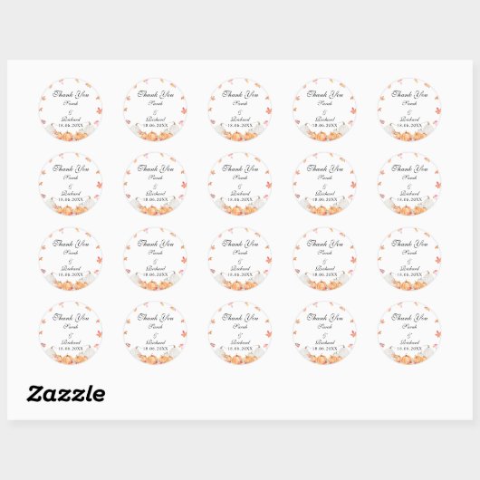 Sticker Citrouille Aquarelle Classic Rond Merci (Feuille)