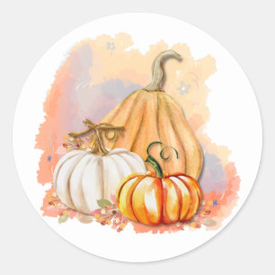 Sticker Citrouille Aquarelle Trio Classic Rond