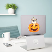 Sticker Citrouille Bulldog (Ordinateur portable sur le bureau)