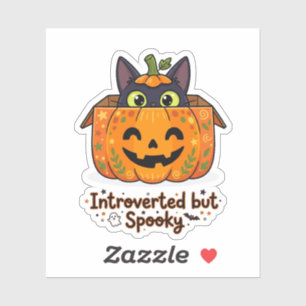 Sticker Citrouille de chat noir drôle introverti mais effr