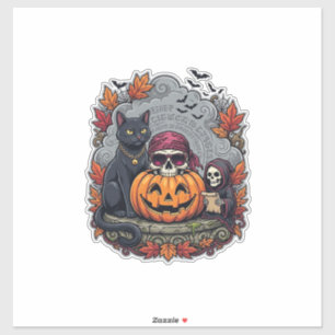 Sticker Citrouille de Halloween Chat Crâne Faucheuse Autom