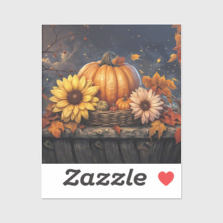 Sticker Citrouille d'Halloween et feuilles de feuillage d'