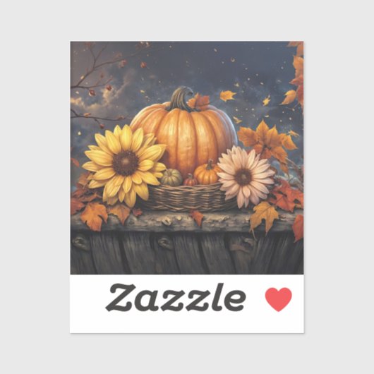 Sticker Citrouille d'Halloween et feuilles de feuillage d' (Feuille)