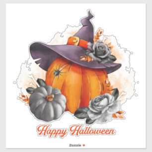 Sticker Citrouille d'Halloween, sorcière Casquette, Roses