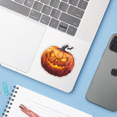 Sticker Citrouille éffrayant Jack-o-Lantern (Ordinateur portable avec iPhone)