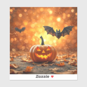 Sticker Citrouille et chauve-souris d'Halloween