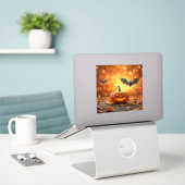 Sticker Citrouille et chauve-souris d'Halloween (Ordinateur portable sur le bureau)
