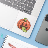 Sticker Citrouille Halloween (Ordinateur portable avec iPhone)