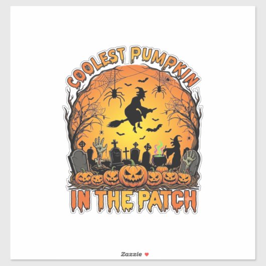 Sticker Citrouille la plus cool Patch Halloween Sorcière A (Feuille)