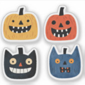 Sticker Citrouilles Bizarres Halloween Mignon Épouvantable (Devant)