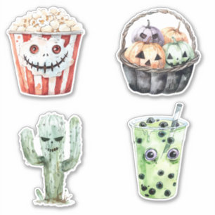Sticker Citrouilles Cactus Popcorn Halloween