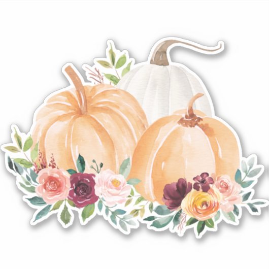 Sticker Citrouilles d'automne et fleurs boho (Devant)