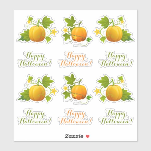 Sticker Citrouilles orange mignons et Happy Halloween ! Au (Feuille)