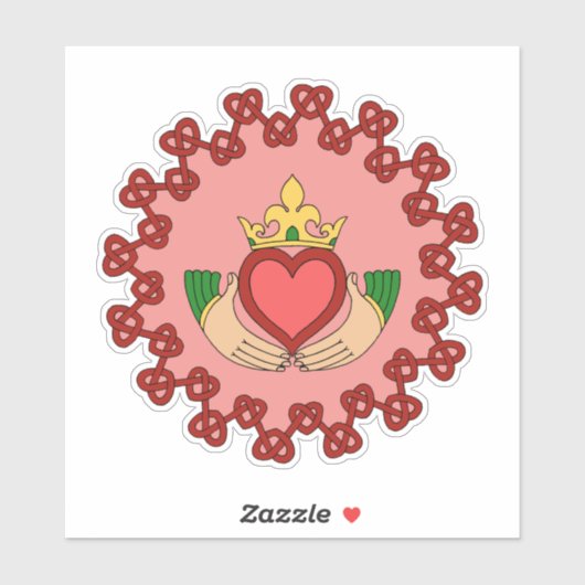 Sticker Claddagh et Red Knotwork sur rose (Feuille)