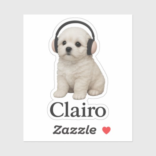 Sticker Clairo chiot avec casque audio (Feuille)
