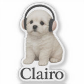 Sticker Clairo chiot avec casque audio (Devant)