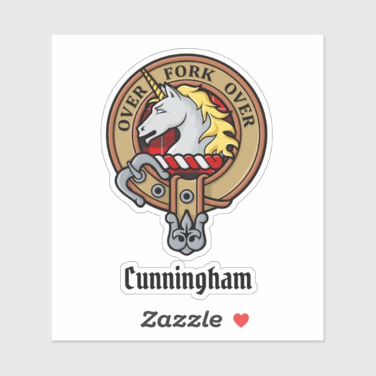 Sticker Clan Cunningham Crest sur Tartan (Feuille)