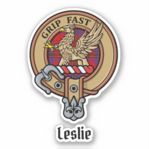 Sticker Clan Leslie Crest sur Red Tartan