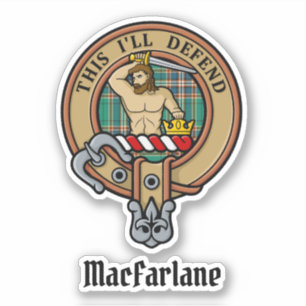 Sticker Clan MacFarlane Crest sur Tartan de chasse antique