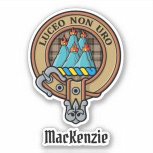 Sticker Clan MacKenzie Crest sur Tartan de chasse Brown