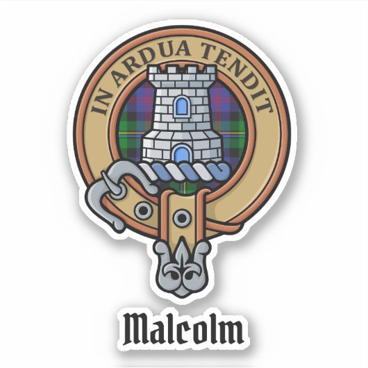 Sticker Clan Malcolm Crest over Tartan (Devant)