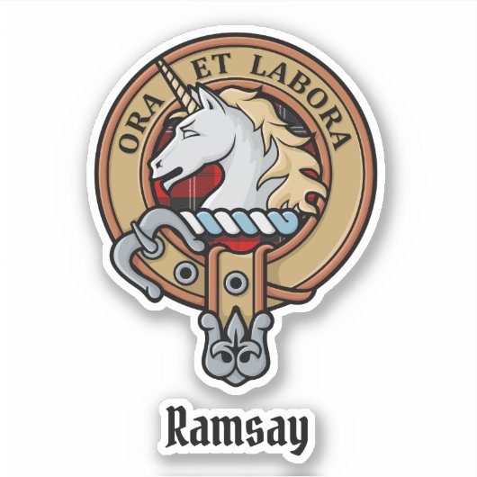 Sticker Clan Ramsay Crest sur Red Tartan (Devant)